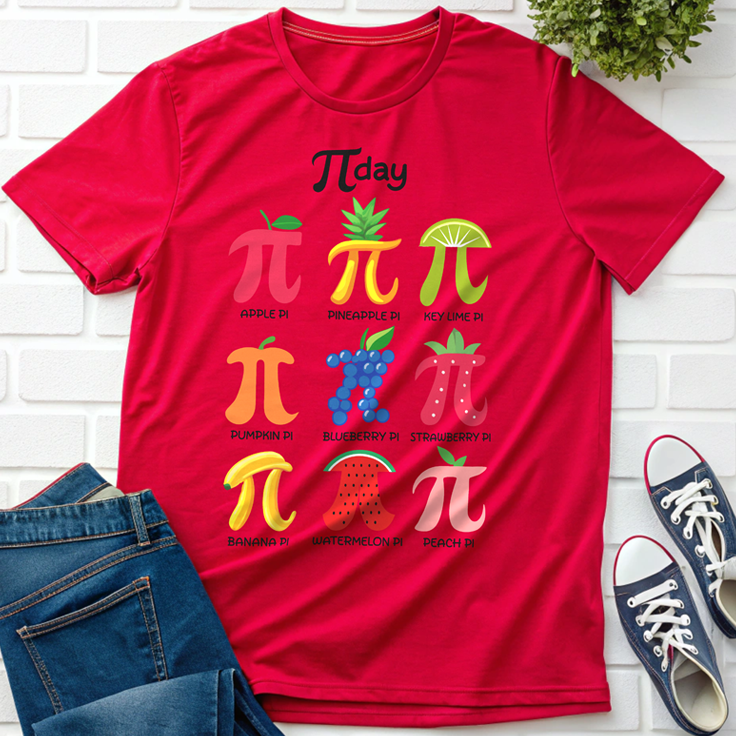 Funny Fruit Pi Day T-Shirt - Ideal Gift for Math Teachers with Pi Symbol