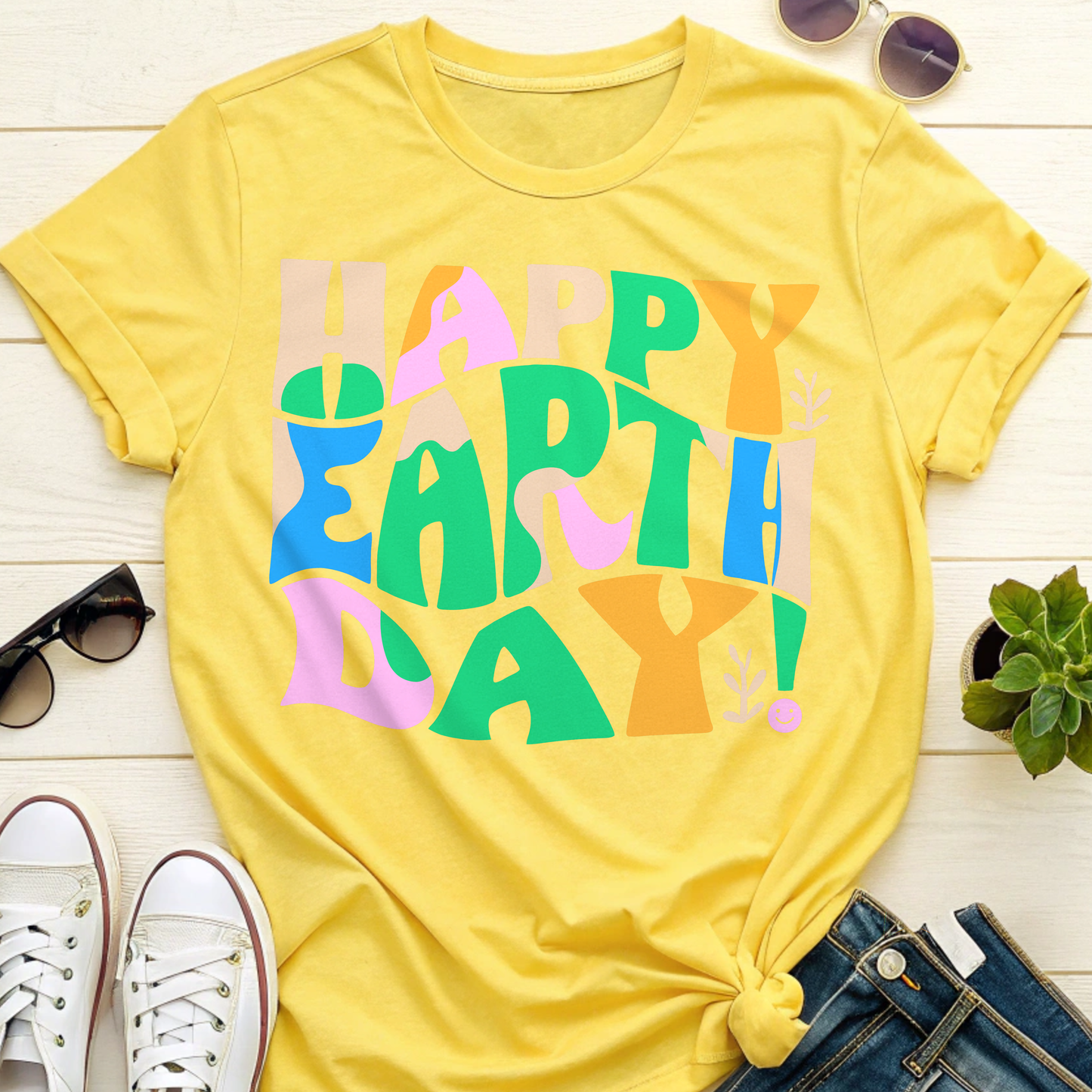 Happy Earth Day Artsy Letters T-shirt – Colorful Collage & Fun Style
