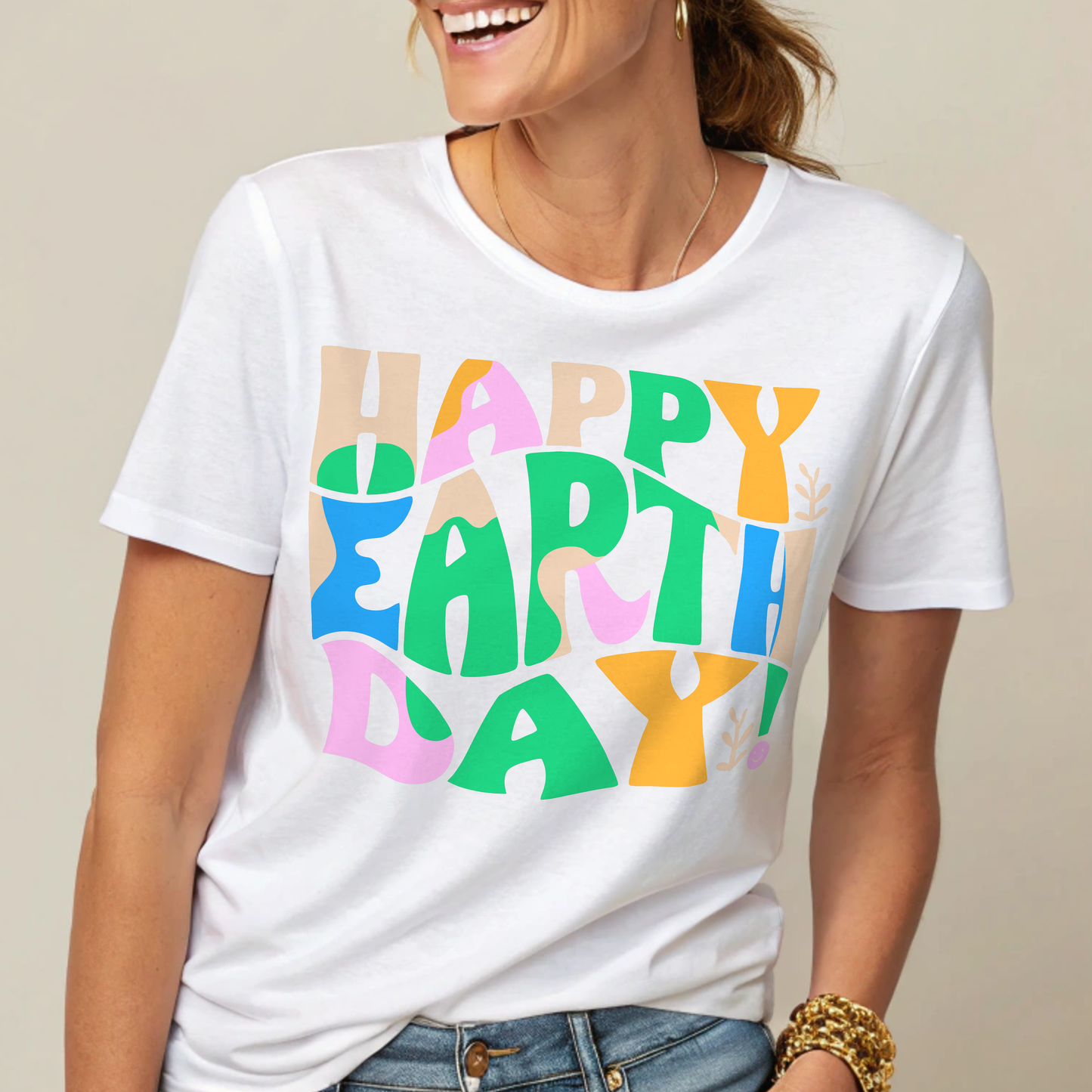 Happy Earth Day Artsy Letters T-shirt – Colorful Collage & Fun Style