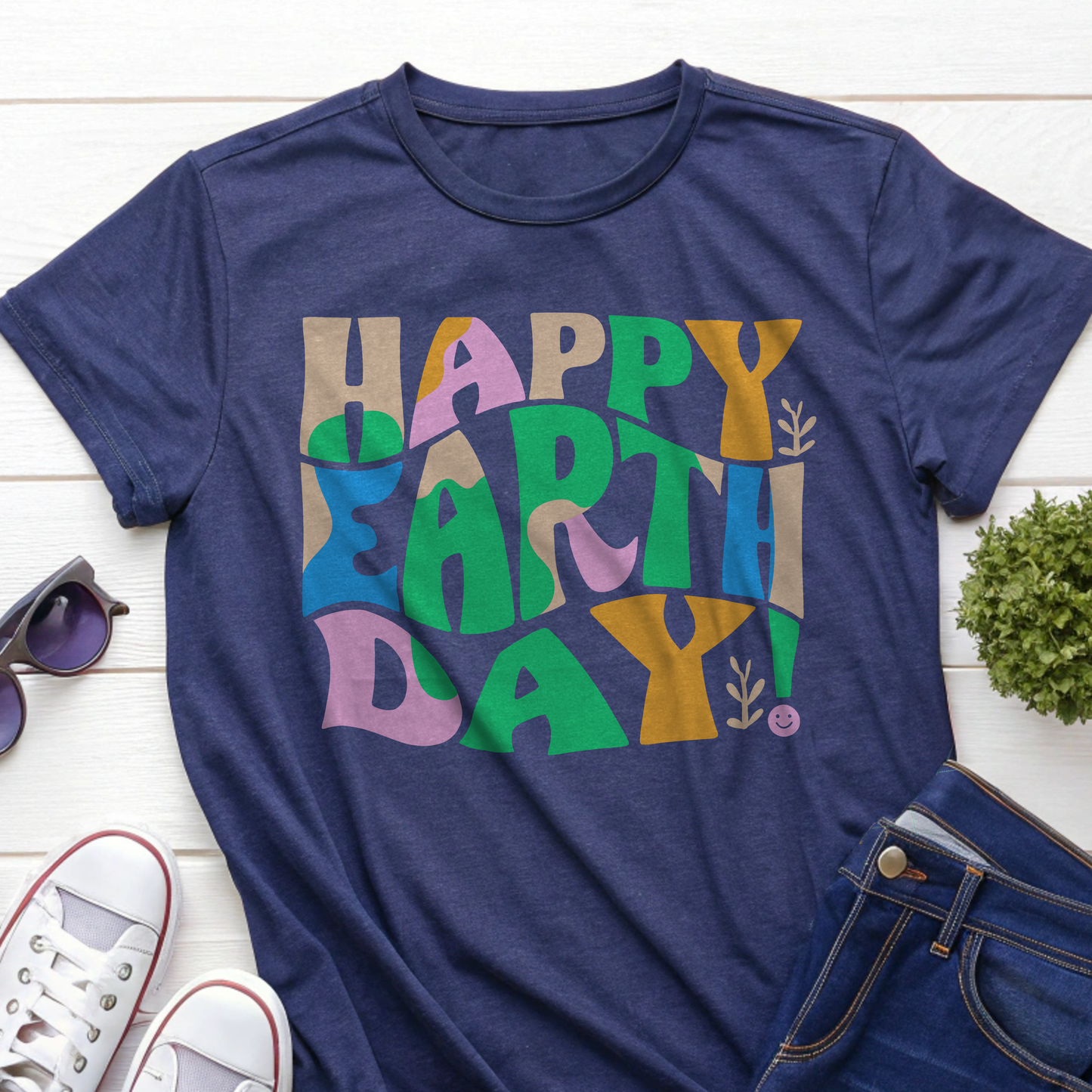 Happy Earth Day Artsy Letters T-shirt – Colorful Collage & Fun Style