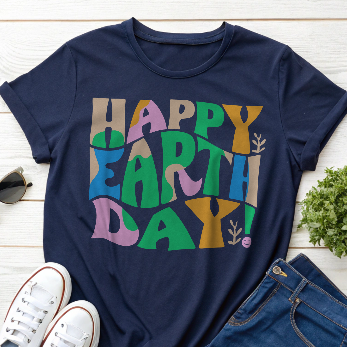 Happy Earth Day Artsy Letters T-shirt – Colorful Collage & Fun Style