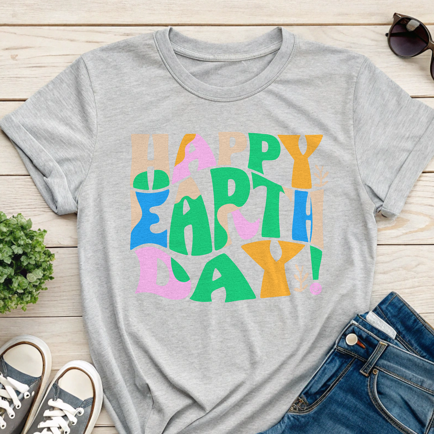 Happy Earth Day Artsy Letters T-shirt – Colorful Collage & Fun Style