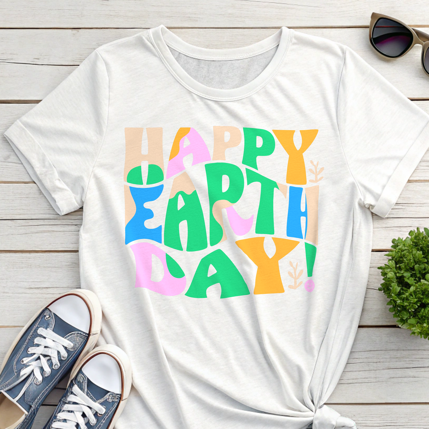 Happy Earth Day Artsy Letters T-shirt – Colorful Collage & Fun Style