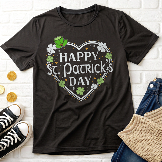 Happy St. Patrick's Day Festive Heart Shape with Shamrocks T-Shirt