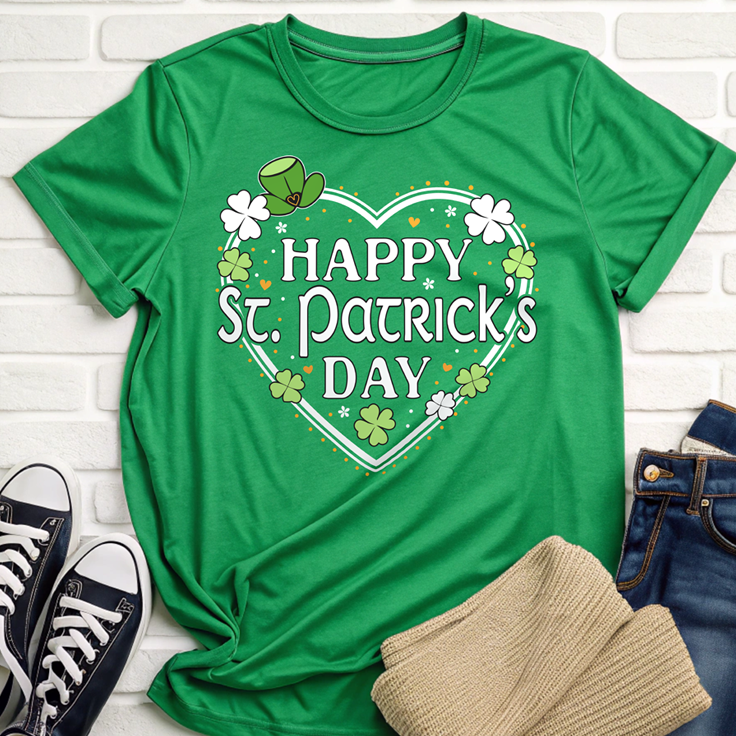 Happy St. Patrick's Day Festive Heart Shape with Shamrocks T-Shirt
