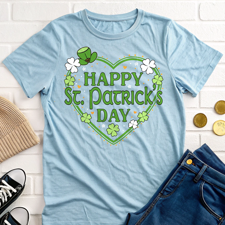Happy St. Patrick's Day Festive Heart Shape with Shamrocks T-Shirt