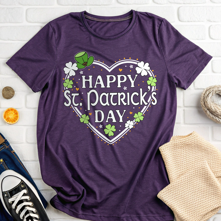 Happy St. Patrick's Day Festive Heart Shape with Shamrocks T-Shirt