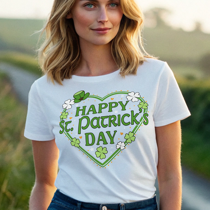 Happy St. Patrick's Day Festive Heart Shape with Shamrocks T-Shirt