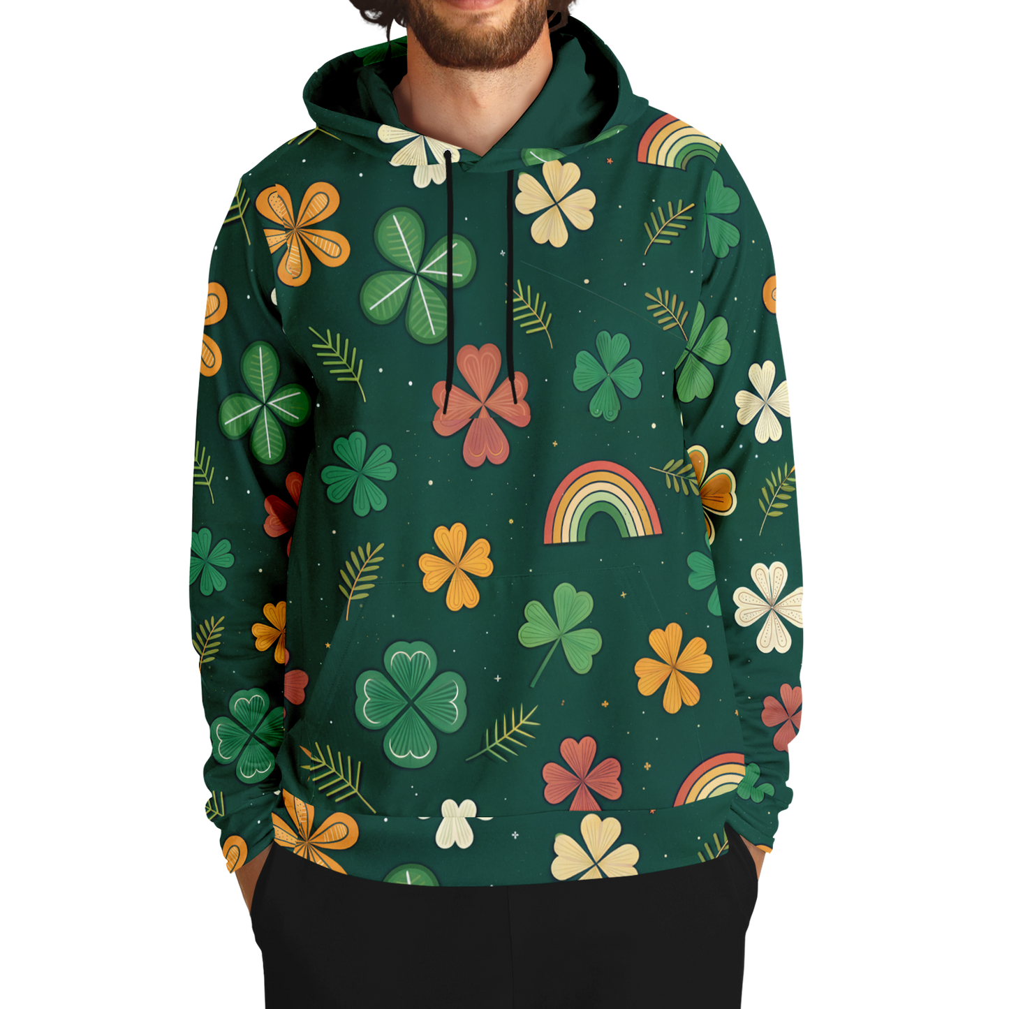 Retro 80's Shamrock Hoodie: Luck O' the Irish All-Over Print