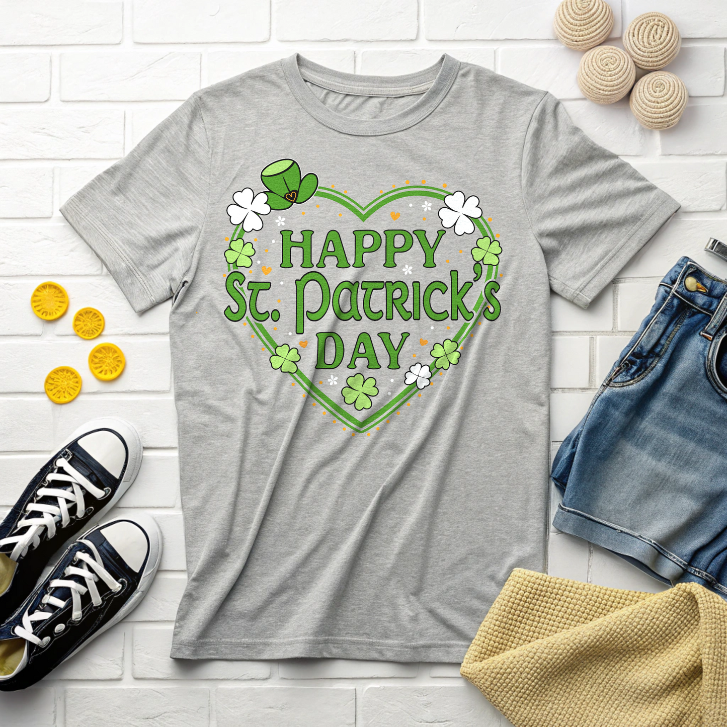 Happy St. Patrick's Day Festive Heart Shape with Shamrocks T-Shirt