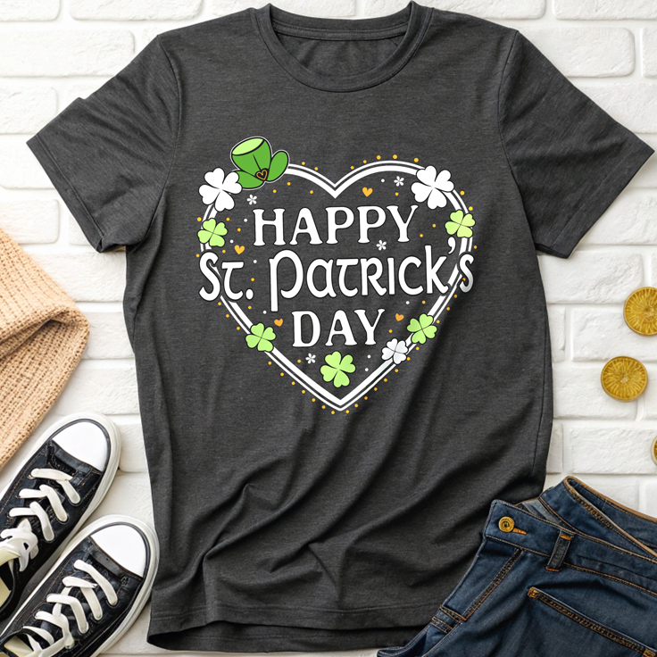 Happy St. Patrick's Day Festive Heart Shape with Shamrocks T-Shirt