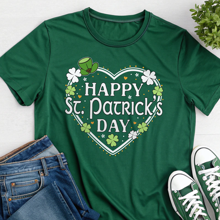Happy St. Patrick's Day Festive Heart Shape with Shamrocks T-Shirt