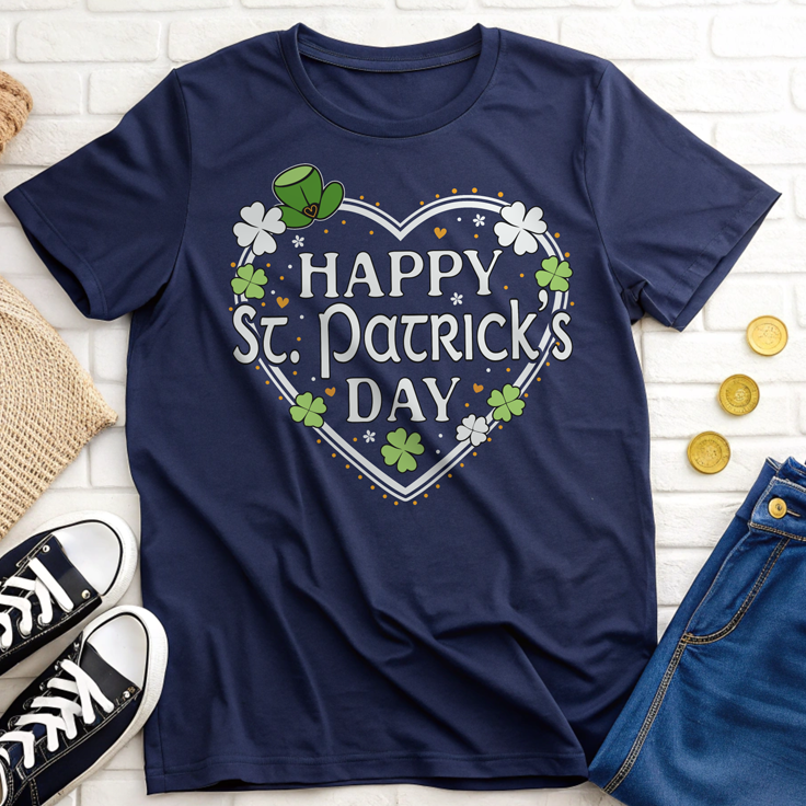 Happy St. Patrick's Day Festive Heart Shape with Shamrocks T-Shirt