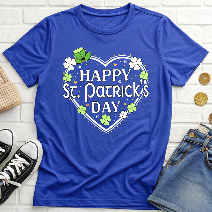 Happy St. Patrick's Day Festive Heart Shape with Shamrocks T-Shirt