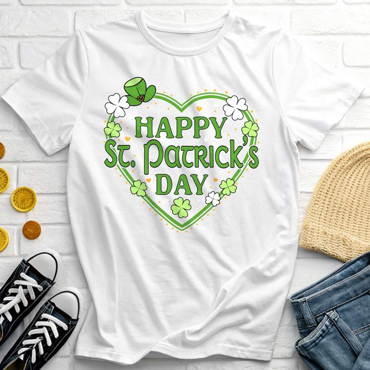 Happy St. Patrick's Day Festive Heart Shape with Shamrocks T-Shirt