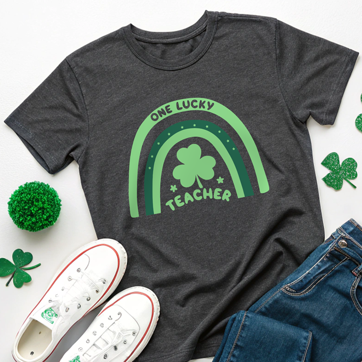 One Lucky Teacher Rainbow Doodle Tee: Perfect for St. Patrick's Day Fun!