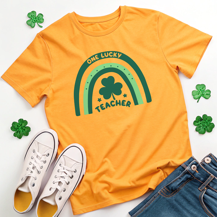 One Lucky Teacher Rainbow Doodle Tee: Perfect for St. Patrick's Day Fun!