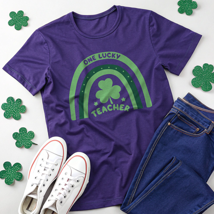 One Lucky Teacher Rainbow Doodle Tee: Perfect for St. Patrick's Day Fun!