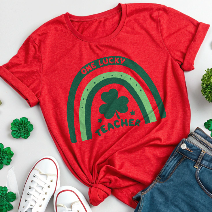 One Lucky Teacher Rainbow Doodle Tee: Perfect for St. Patrick's Day Fun!