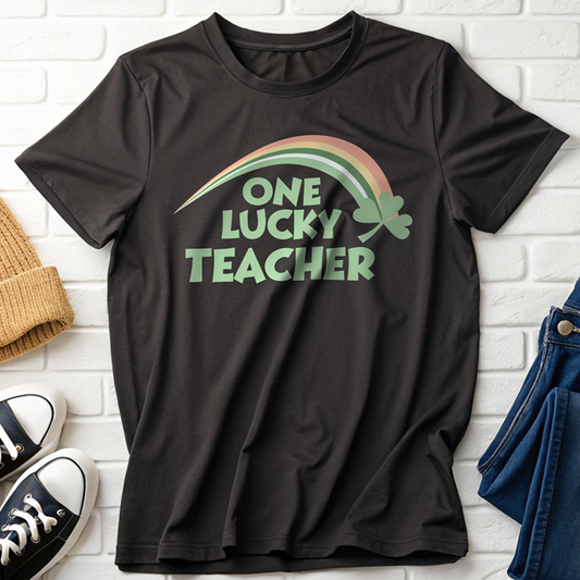 One Lucky Teacher Retro Rainbow T-Shirt