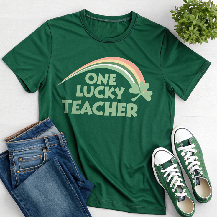 One Lucky Teacher Retro Rainbow T-Shirt