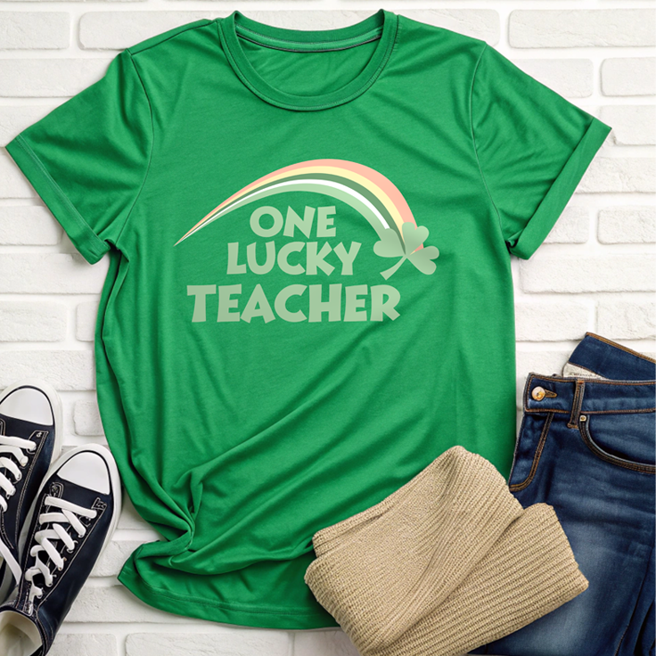 One Lucky Teacher Retro Rainbow T-Shirt