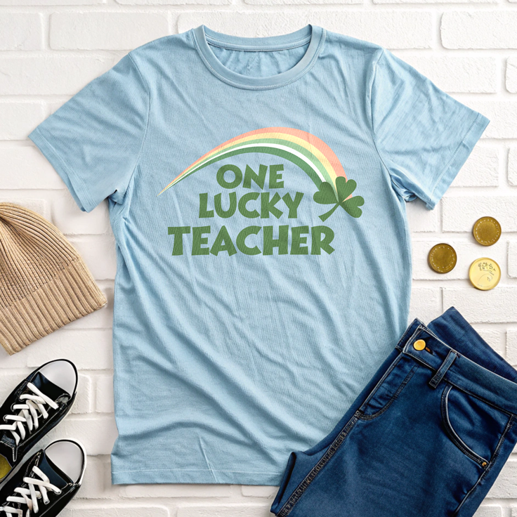 One Lucky Teacher Retro Rainbow T-Shirt