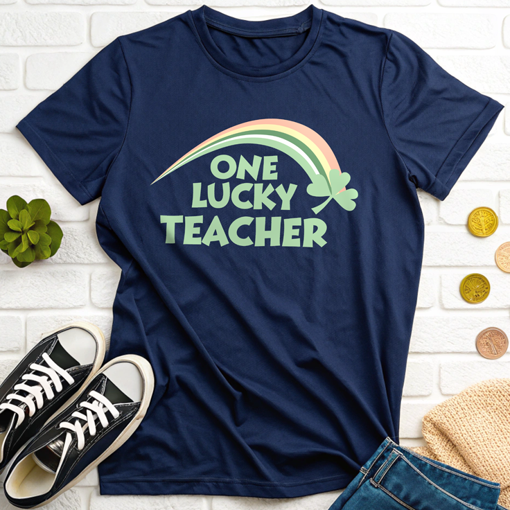 One Lucky Teacher Retro Rainbow T-Shirt