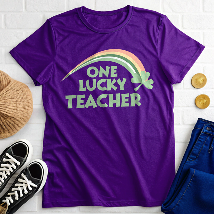 One Lucky Teacher Retro Rainbow T-Shirt
