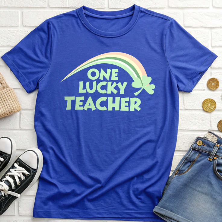 One Lucky Teacher Retro Rainbow T-Shirt