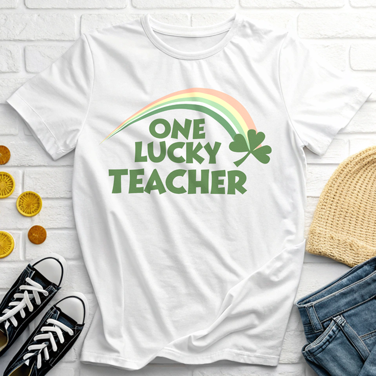One Lucky Teacher Retro Rainbow T-Shirt