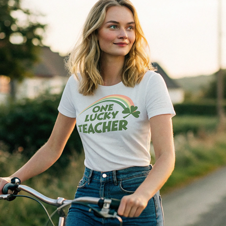One Lucky Teacher Retro Rainbow T-Shirt