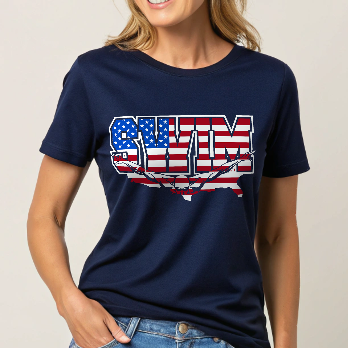 Patriotic Swim T-Shirt – Unisex Softstyle Tee for Swimmers, Summer Fun, Pool Parties, 4th of July, Beach Days