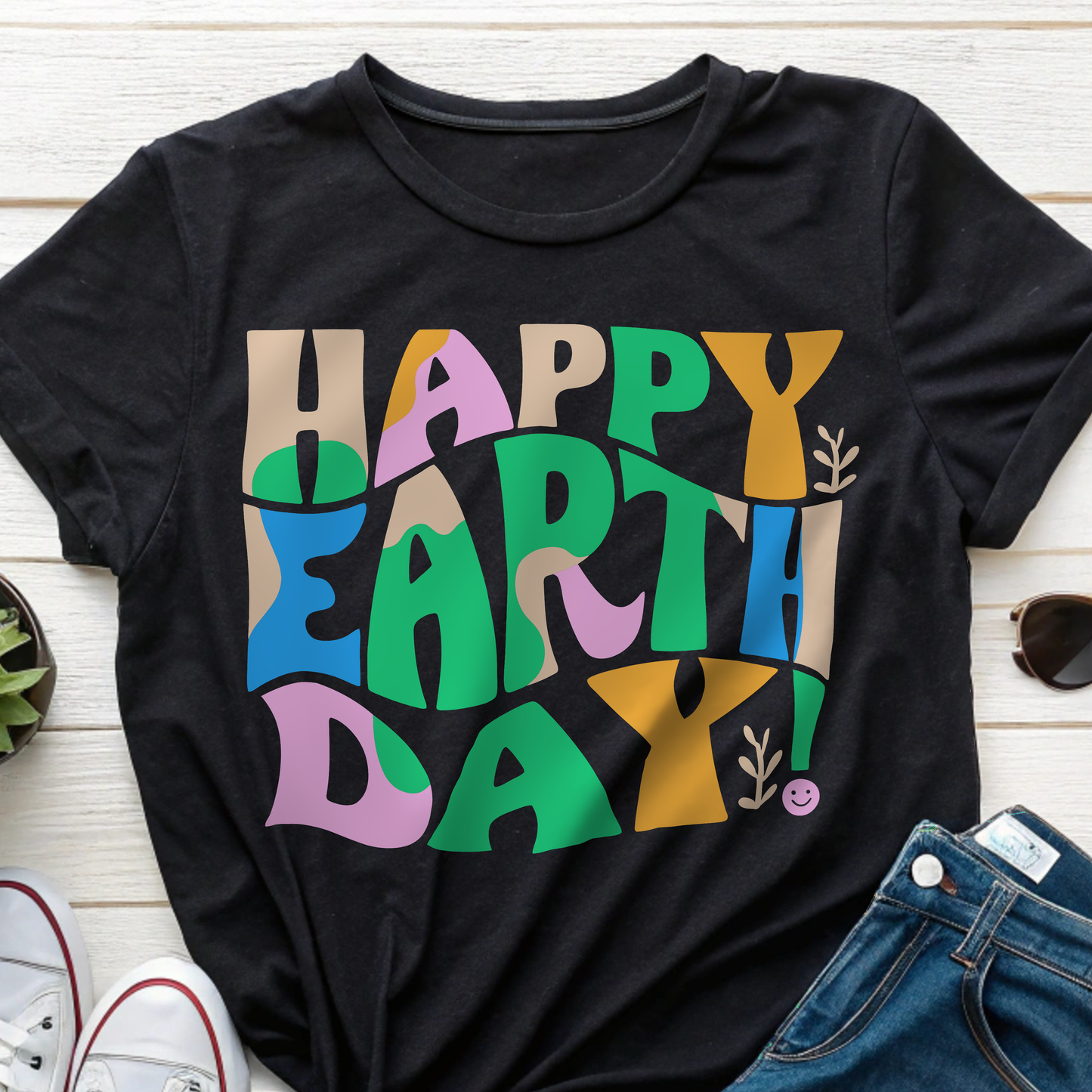 Happy Earth Day Artsy Letters T-shirt – Colorful Collage & Fun Style