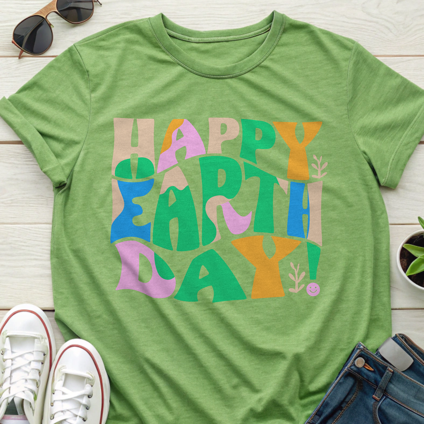 Happy Earth Day Artsy Letters T-shirt – Colorful Collage & Fun Style