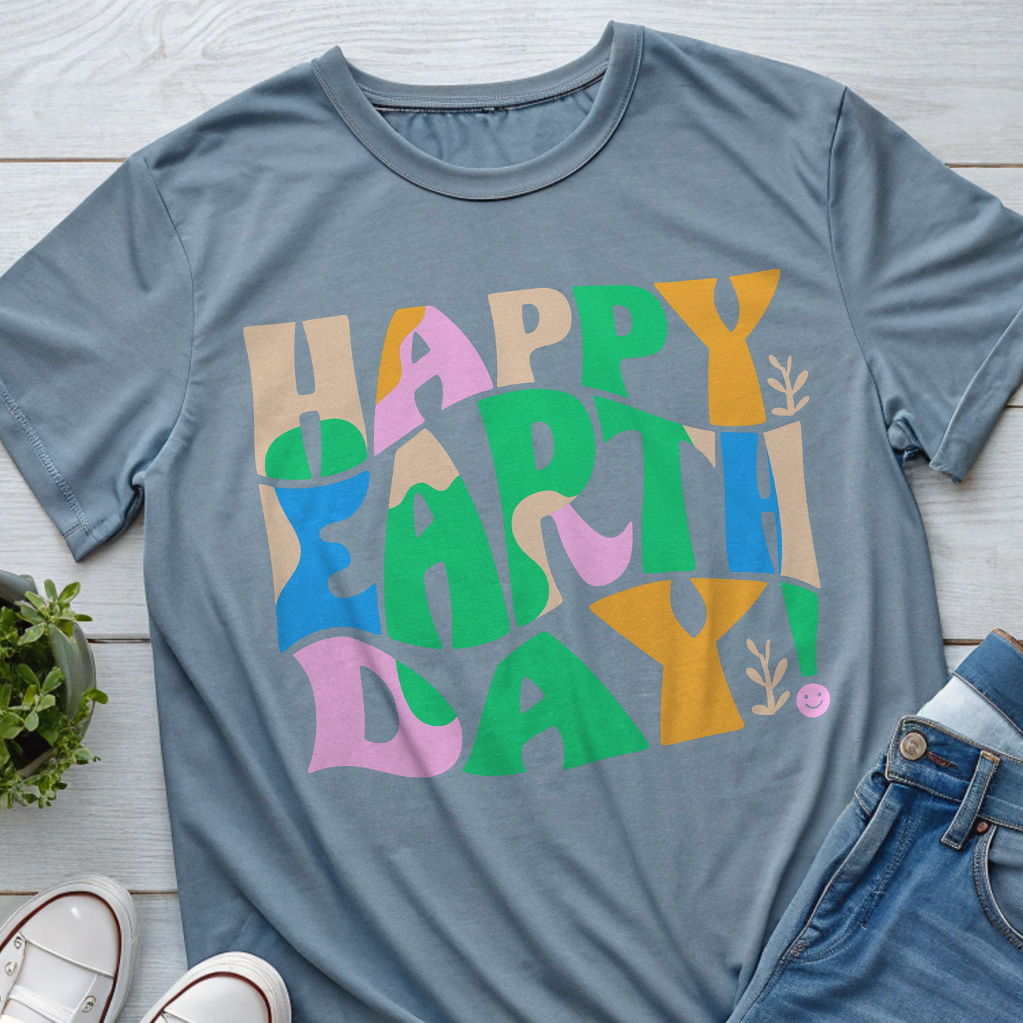 Happy Earth Day Artsy Letters T-shirt – Colorful Collage & Fun Style