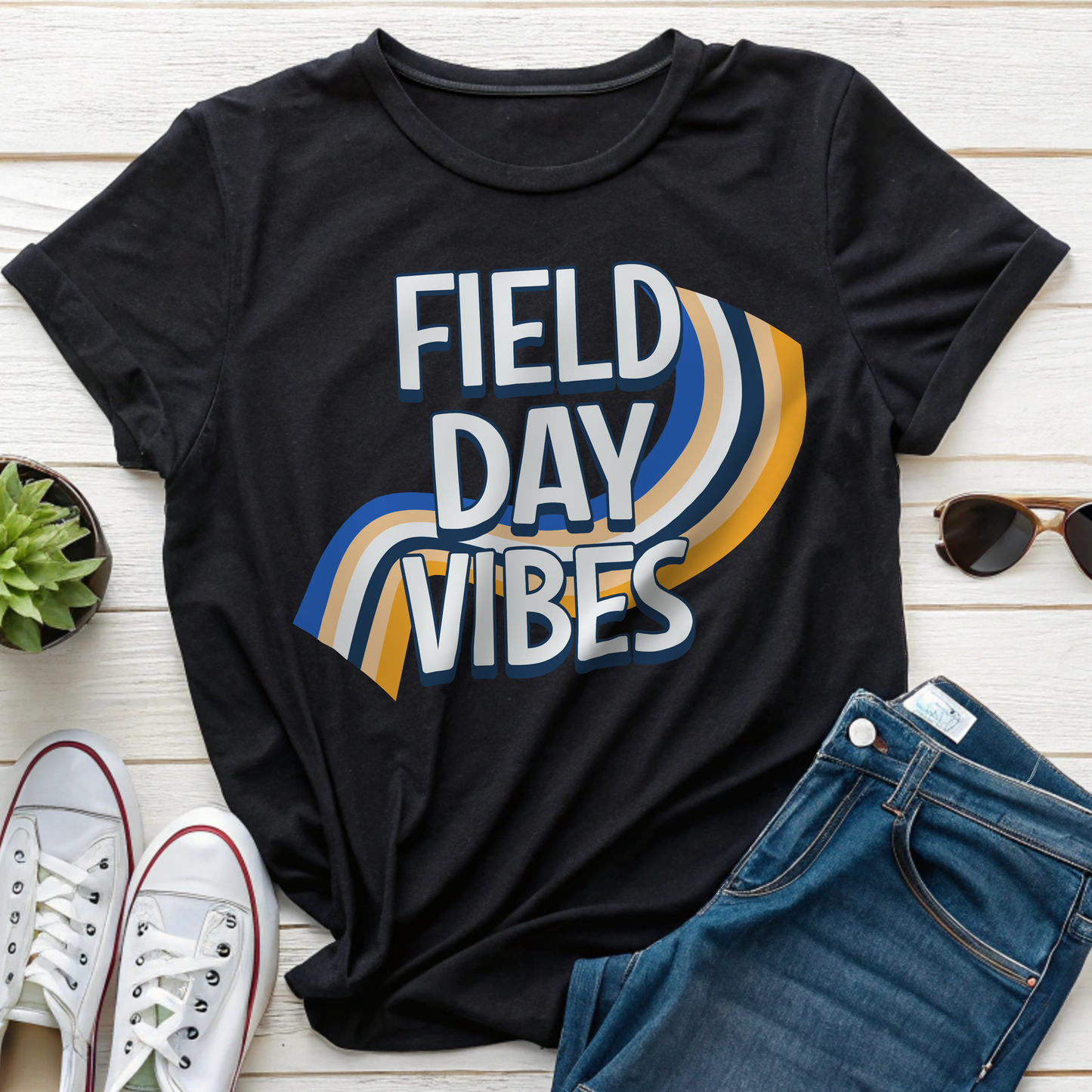 Field Day Vibes Teacher T-shirt, Retro Styling Field Day Shirt