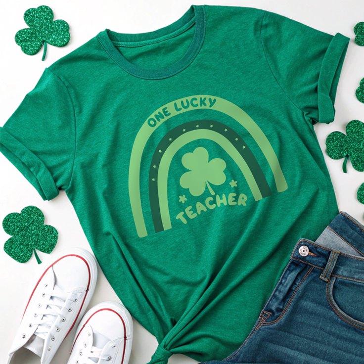 One Lucky Teacher Rainbow Doodle Tee: Perfect for St. Patrick's Day Fun!