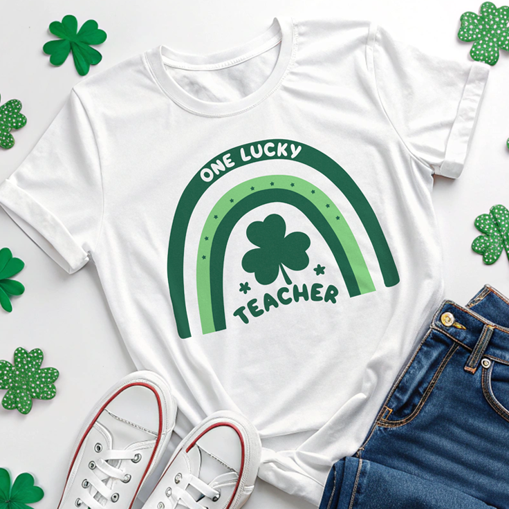 One Lucky Teacher Rainbow Doodle Tee: Perfect for St. Patrick's Day Fun!