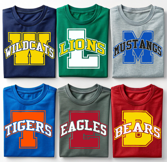 Spirit Shirt Softstyle T-shirt with Collegiate Letter and Mascot Name